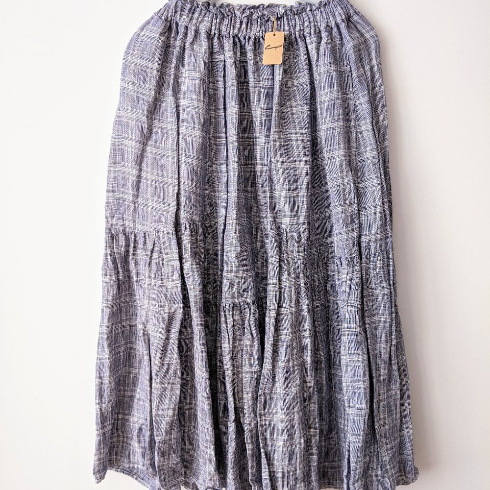 CP SHADES NWT Navy/White Linen ALLEGRA Midi/Maxi Skirt ~POCKETS~SMALL